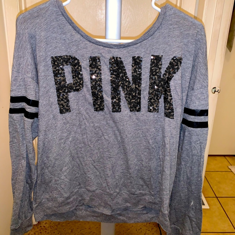 vs pink long sleeve shirt with sparkly letters